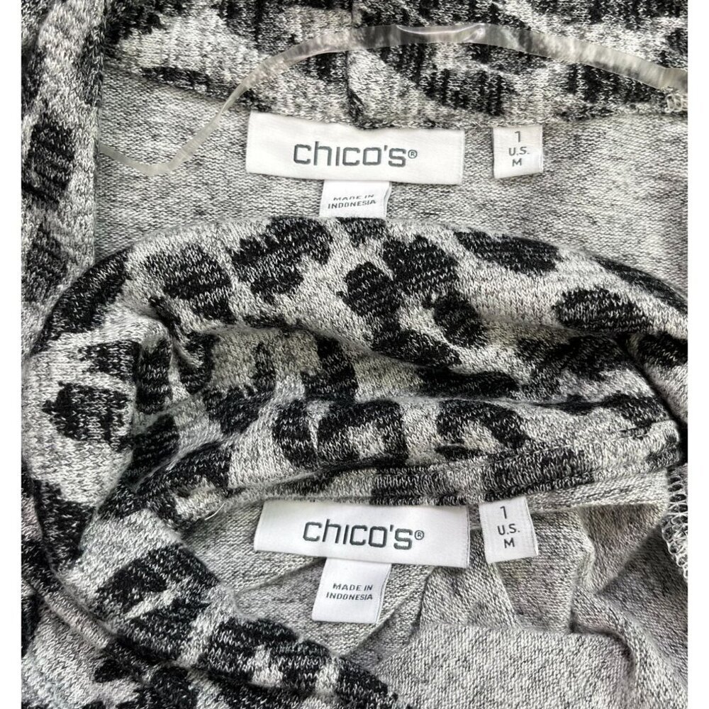 Chico’s Leopard Print 2 Piece Sweater Set Cardigan Shell Size 1 Medium - Picture 5 of 8